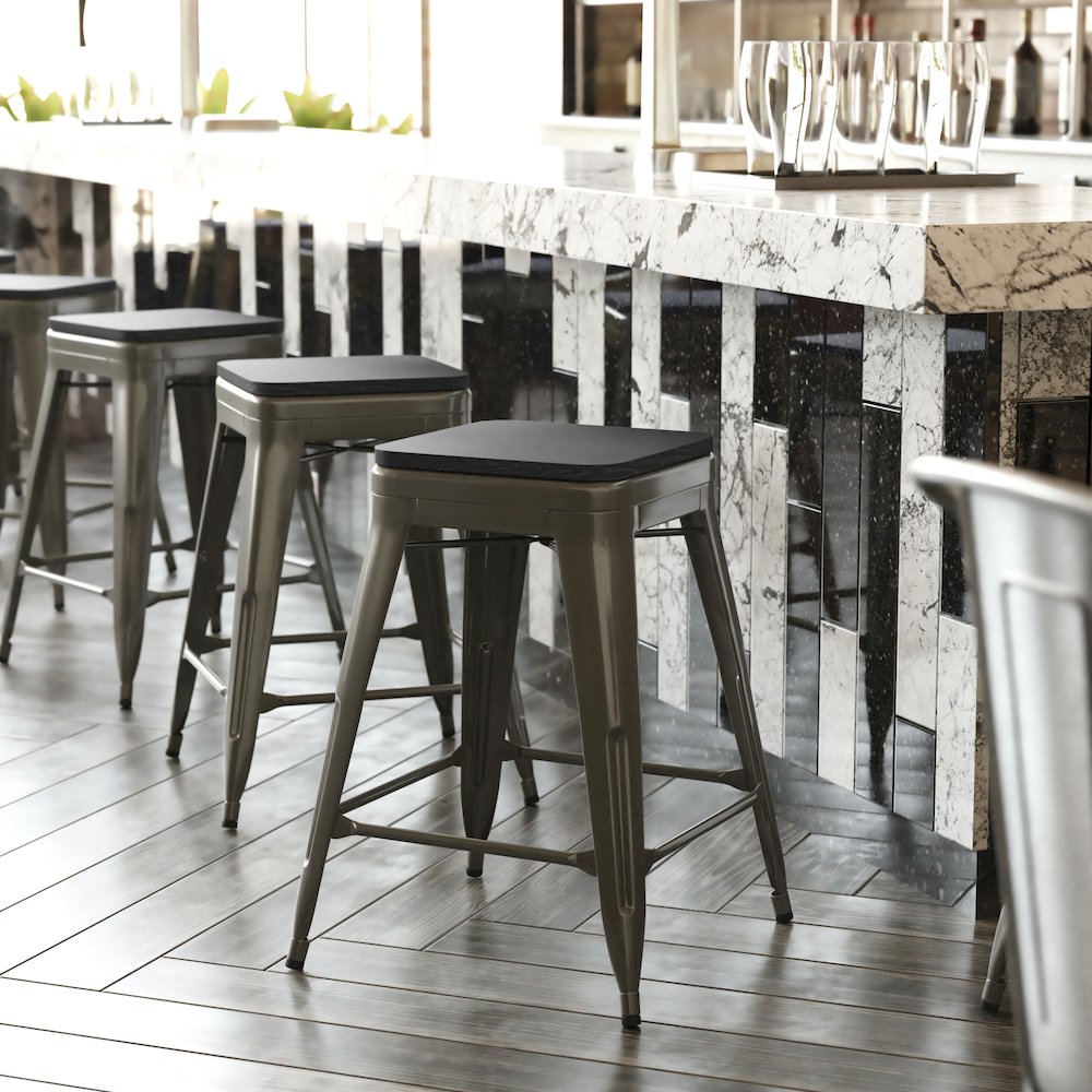 Modern Industrial Metal Counter Stool with Poly Resin Seat, Set of 4. Picture 7