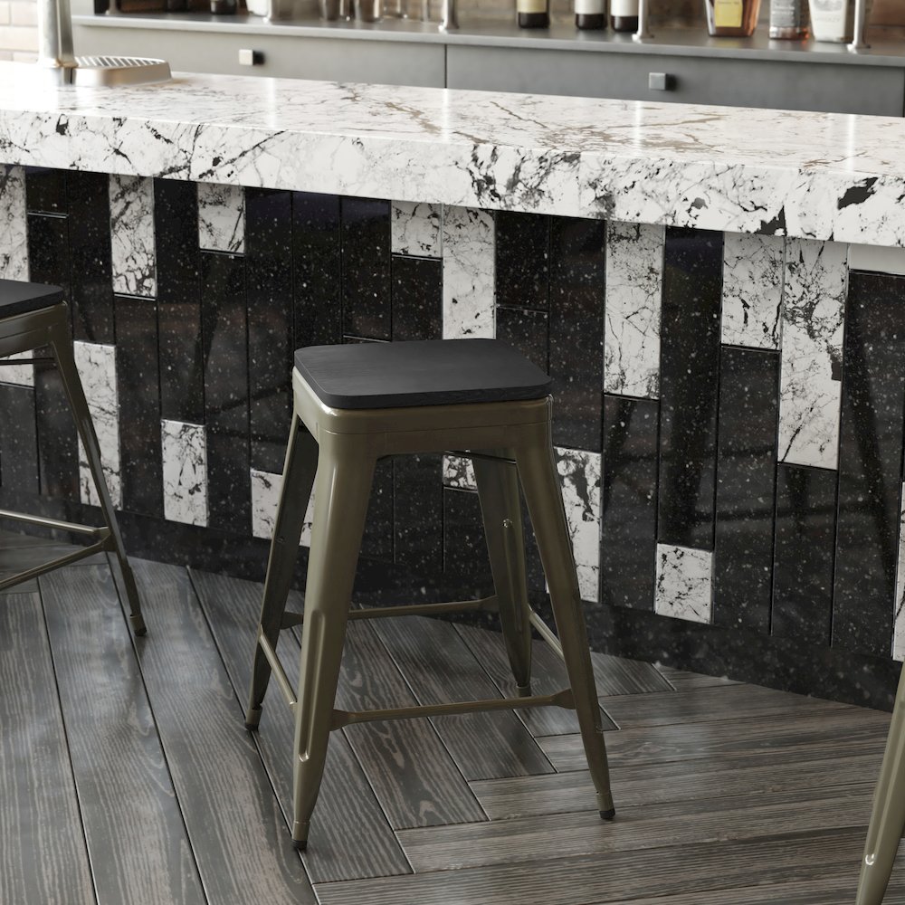 Modern Industrial Metal Counter Stool with Poly Resin Seat, Set of 4. Picture 8