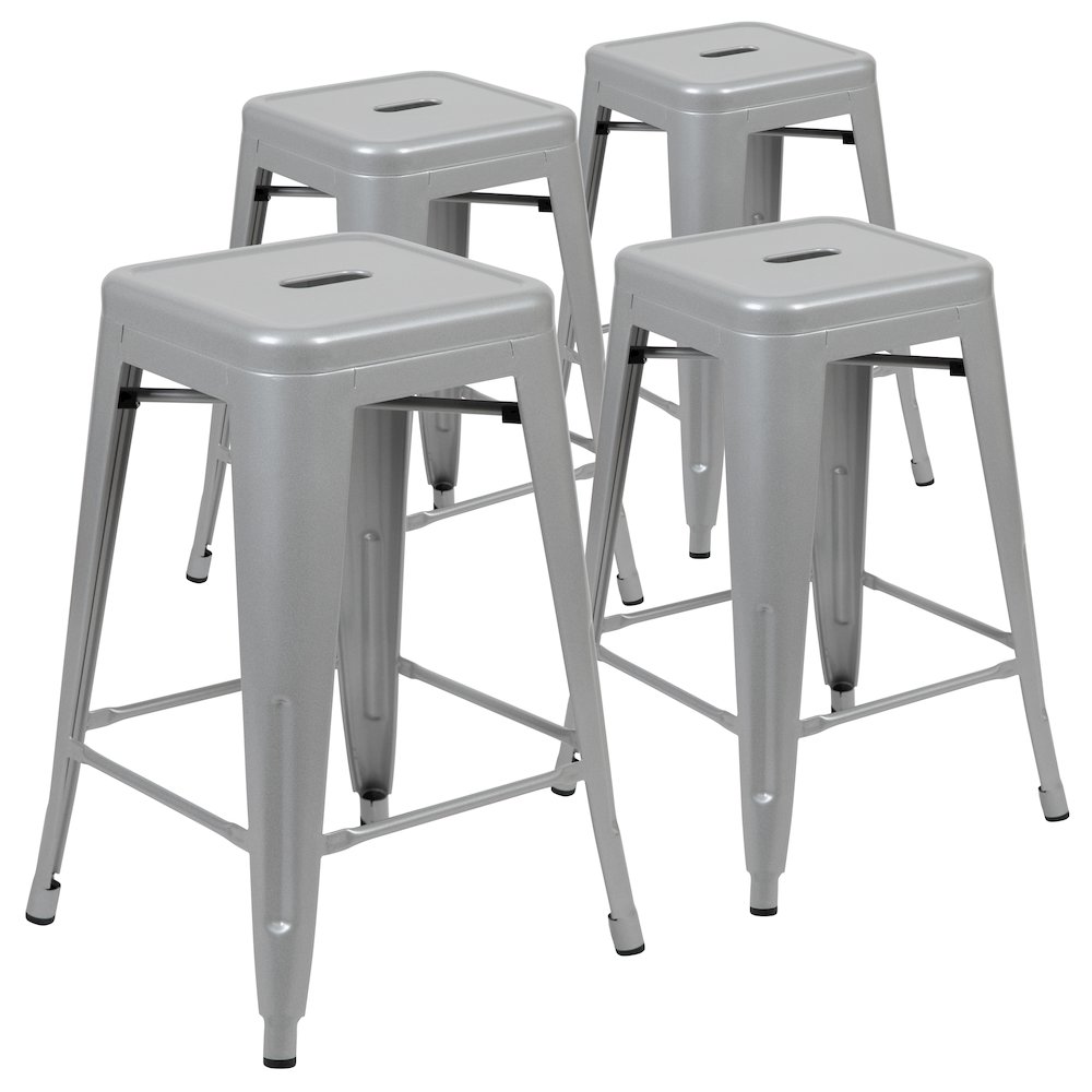 Modern Industrial Metal Stool in Silver (Set of 4). Picture 3
