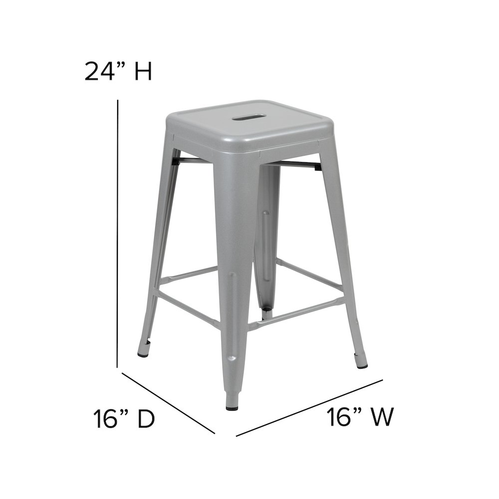 Modern Industrial Metal Stool in Silver (Set of 4). Picture 7