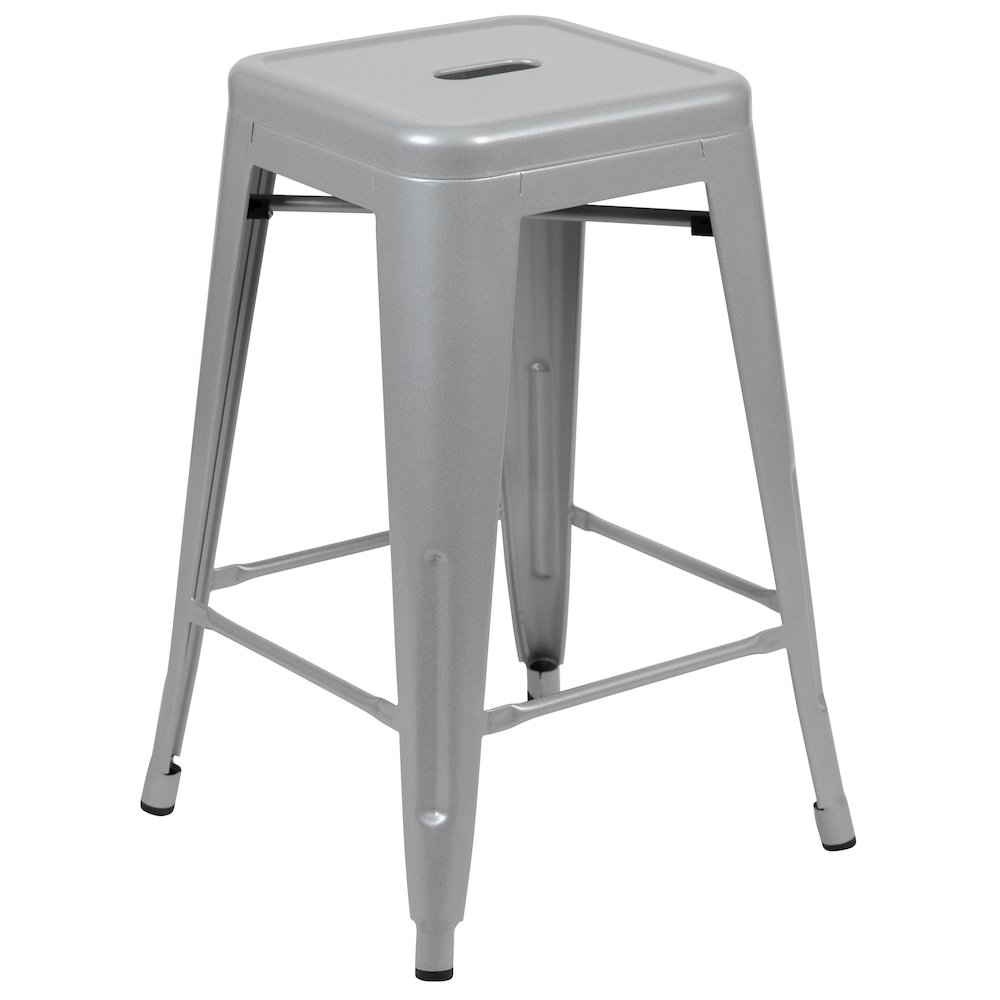 Modern Industrial Metal Stool in Silver (Set of 4). Picture 9