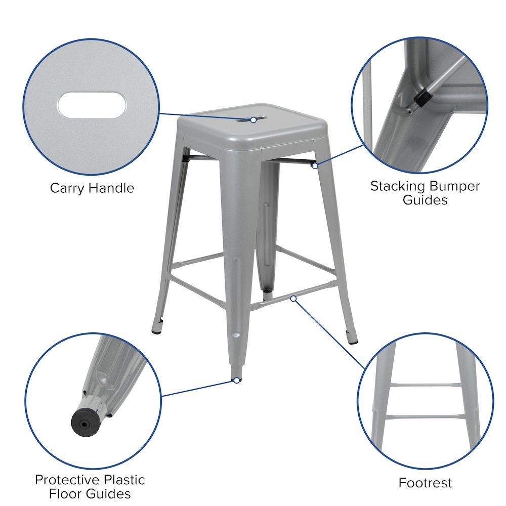 Modern Industrial Metal Stool in Silver (Set of 4). Picture 8