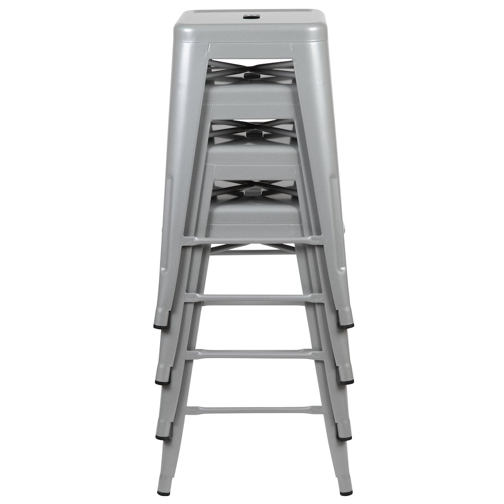Modern Industrial Metal Stool in Silver (Set of 4). Picture 13