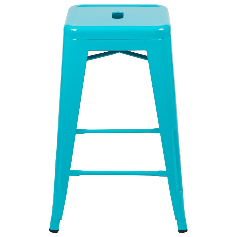 24" High Metal Counter-Height, Indoor Bar Stool in Teal - Stackable Set of 4. Picture 10