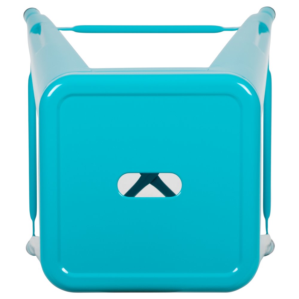 24" High Metal Counter-Height, Indoor Bar Stool in Teal - Stackable Set of 4. Picture 11
