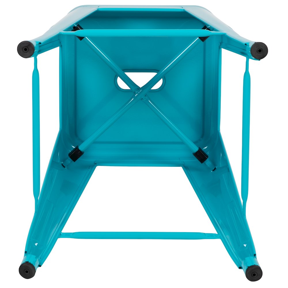 24" High Metal Counter-Height, Indoor Bar Stool in Teal - Stackable Set of 4. Picture 12