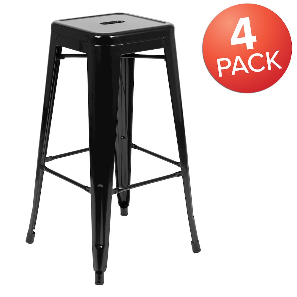 Modern Industrial Metal Stool in Black. Picture 1