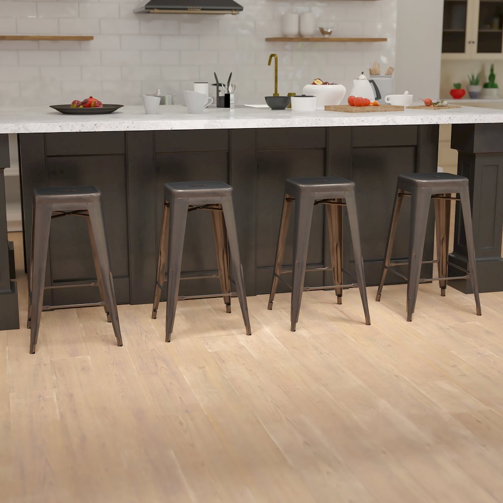 Modern Industrial Metal Stool in Gun Metal Gray. Picture 2