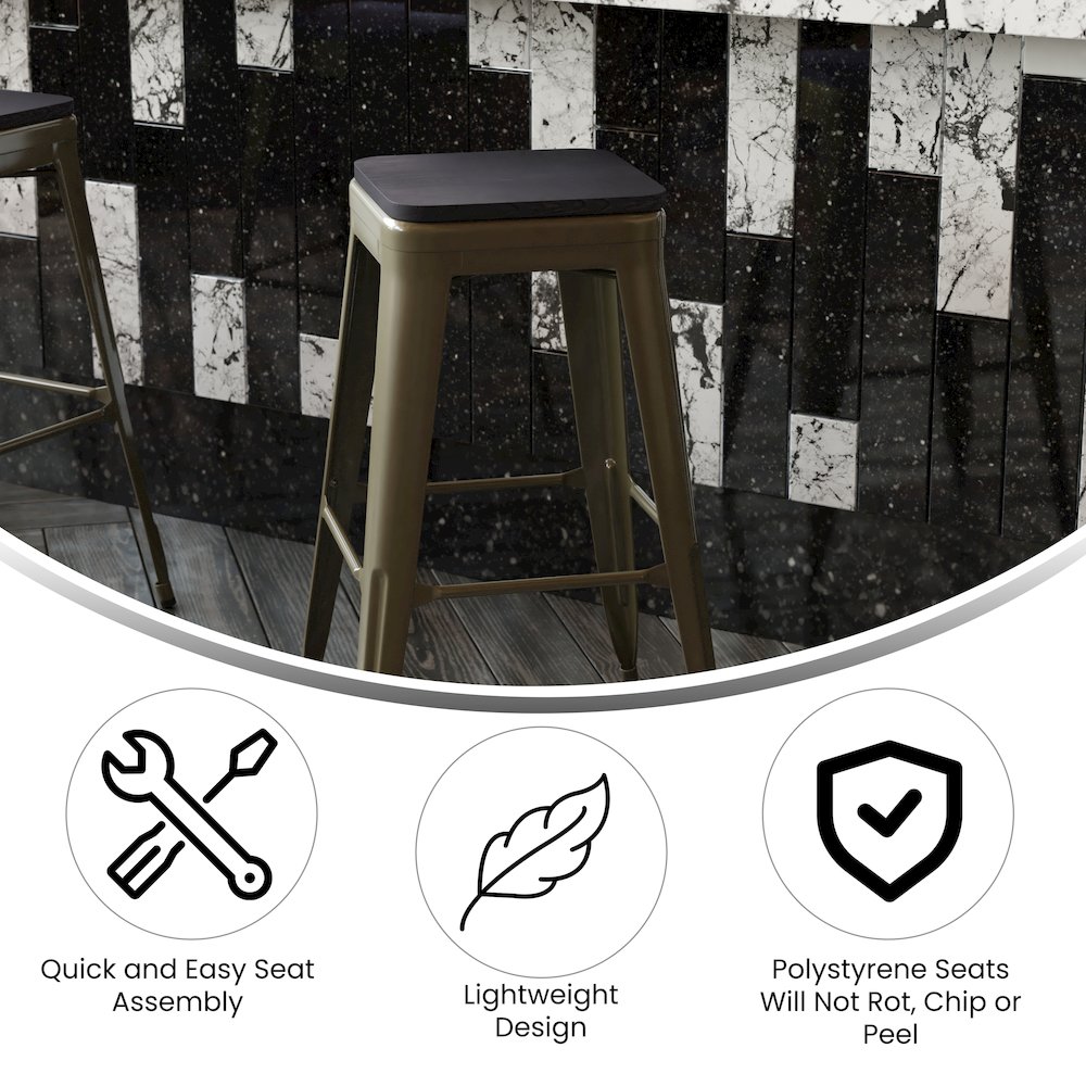 Modern Industrial Metal Bar Stool with Poly Resin Seat, Set of 4. Picture 4