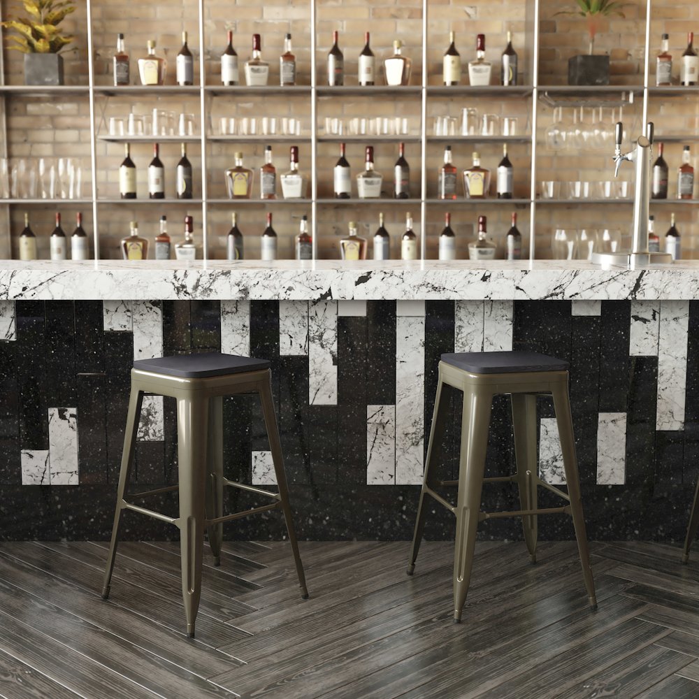 Modern Industrial Metal Bar Stool with Poly Resin Seat, Set of 4. Picture 2