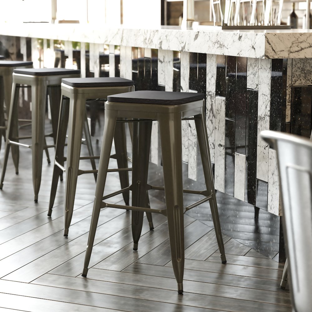 Modern Industrial Metal Bar Stool with Poly Resin Seat, Set of 4. Picture 7