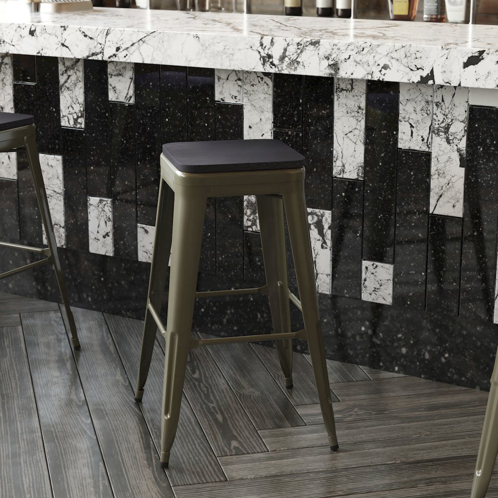 Modern Industrial Metal Bar Stool with Poly Resin Seat, Set of 4. Picture 8