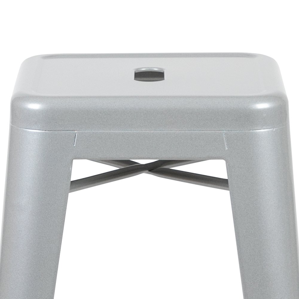 30" High Metal Indoor Bar Stool in Silver - Stackable Set of 4. Picture 8