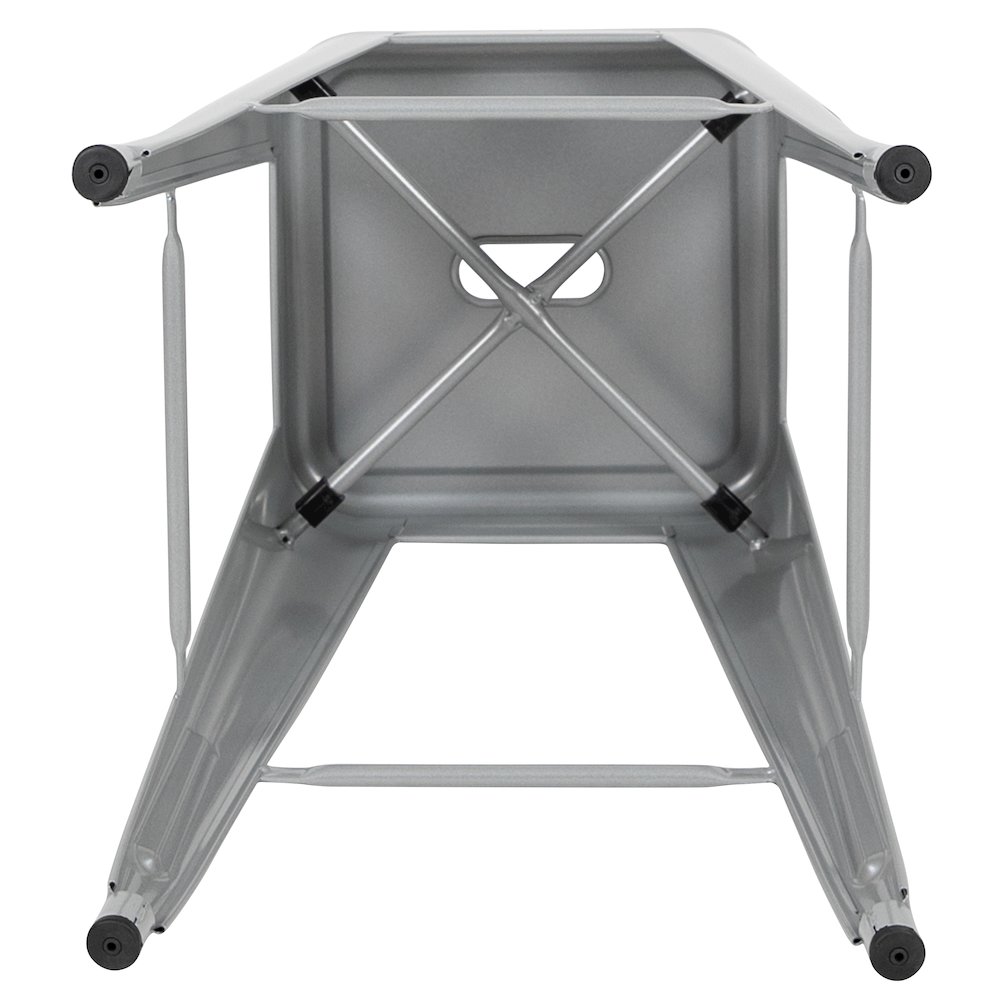 30" High Metal Indoor Bar Stool in Silver - Stackable Set of 4. Picture 12