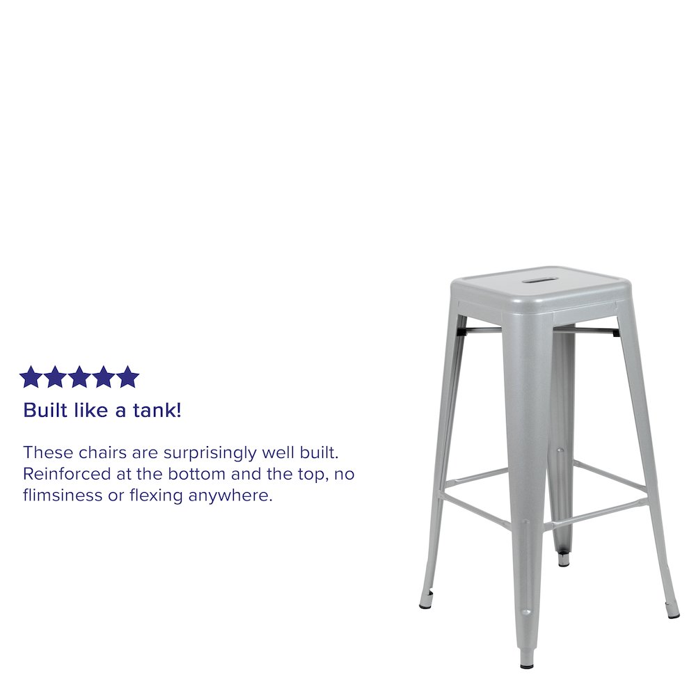 30" High Metal Indoor Bar Stool in Silver - Stackable Set of 4. Picture 5
