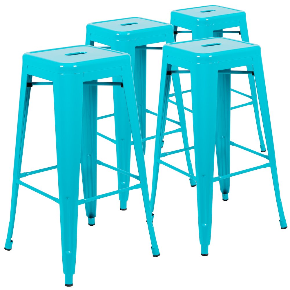 30" High Metal Indoor Bar Stool in Teal - Stackable Set of 4. Picture 3