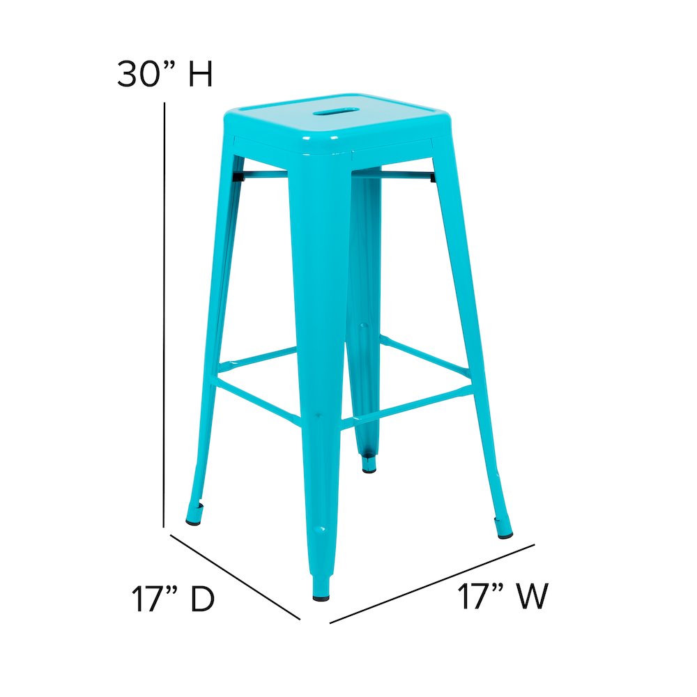 30" High Metal Indoor Bar Stool in Teal - Stackable Set of 4. Picture 7