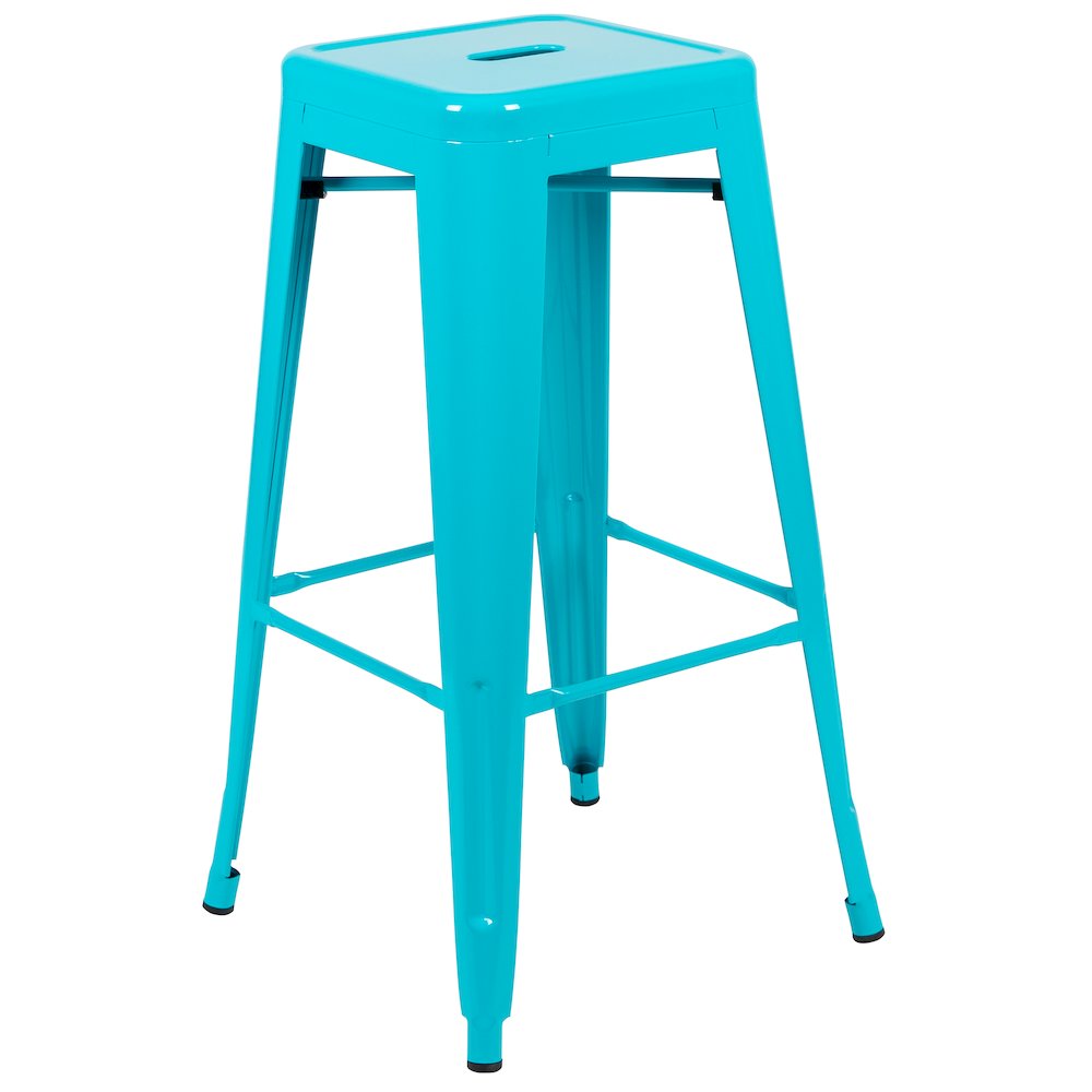 30" High Metal Indoor Bar Stool in Teal - Stackable Set of 4. Picture 9