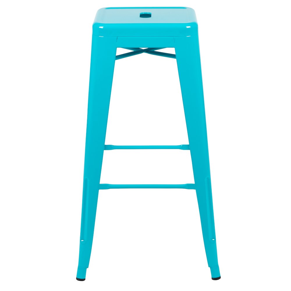 30" High Metal Indoor Bar Stool in Teal - Stackable Set of 4. Picture 10