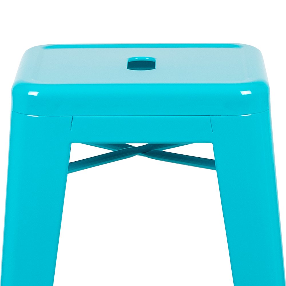 30" High Metal Indoor Bar Stool in Teal - Stackable Set of 4. Picture 8