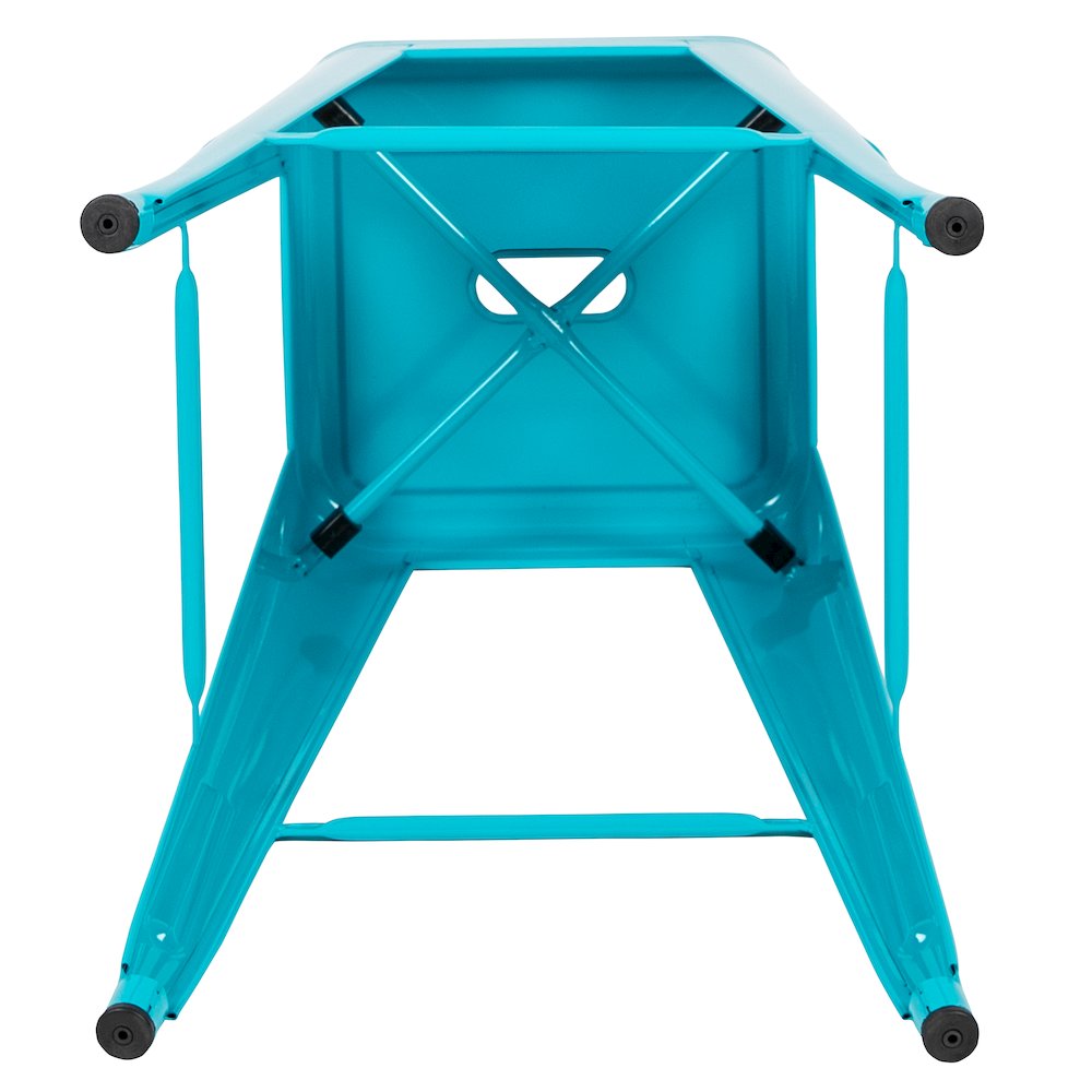 30" High Metal Indoor Bar Stool in Teal - Stackable Set of 4. Picture 12