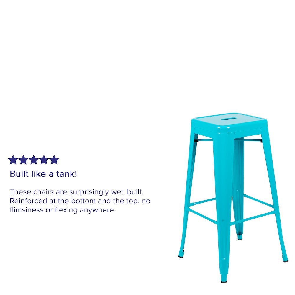 30" High Metal Indoor Bar Stool in Teal - Stackable Set of 4. Picture 5