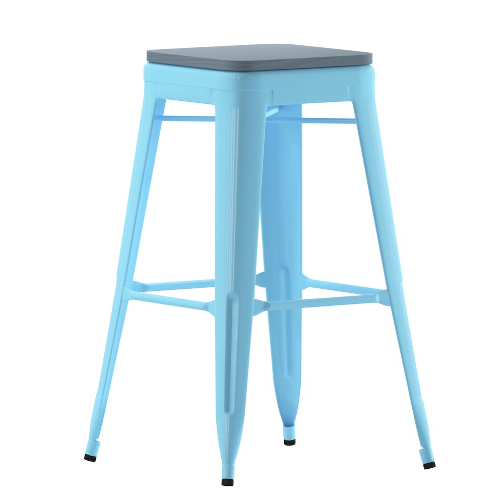 Modern Industrial Metal Bar Stool with Poly Resin Seat, Set of 4. Picture 1