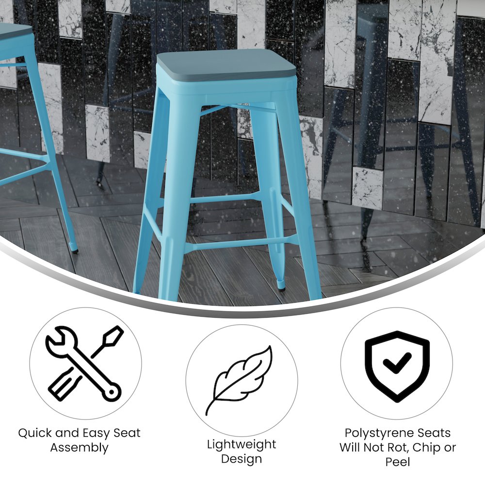 Modern Industrial Metal Bar Stool with Poly Resin Seat, Set of 4. Picture 4