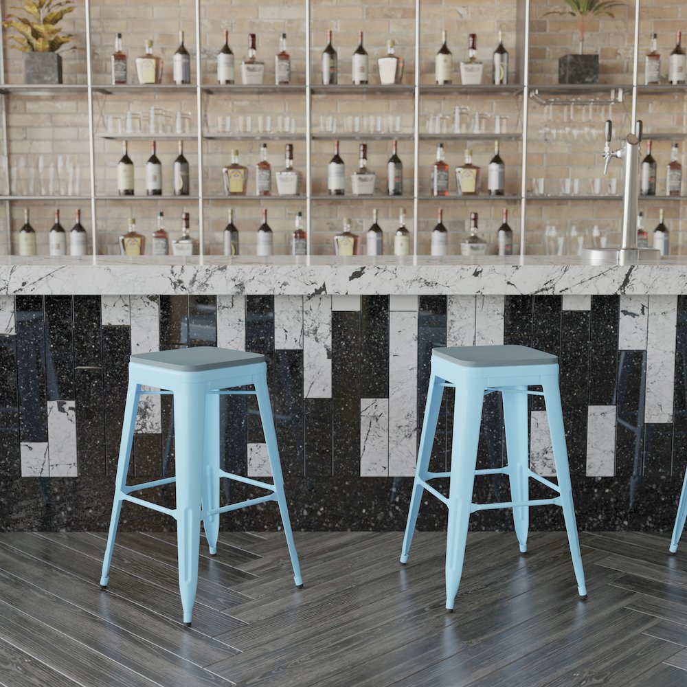 Modern Industrial Metal Bar Stool with Poly Resin Seat, Set of 4. Picture 2