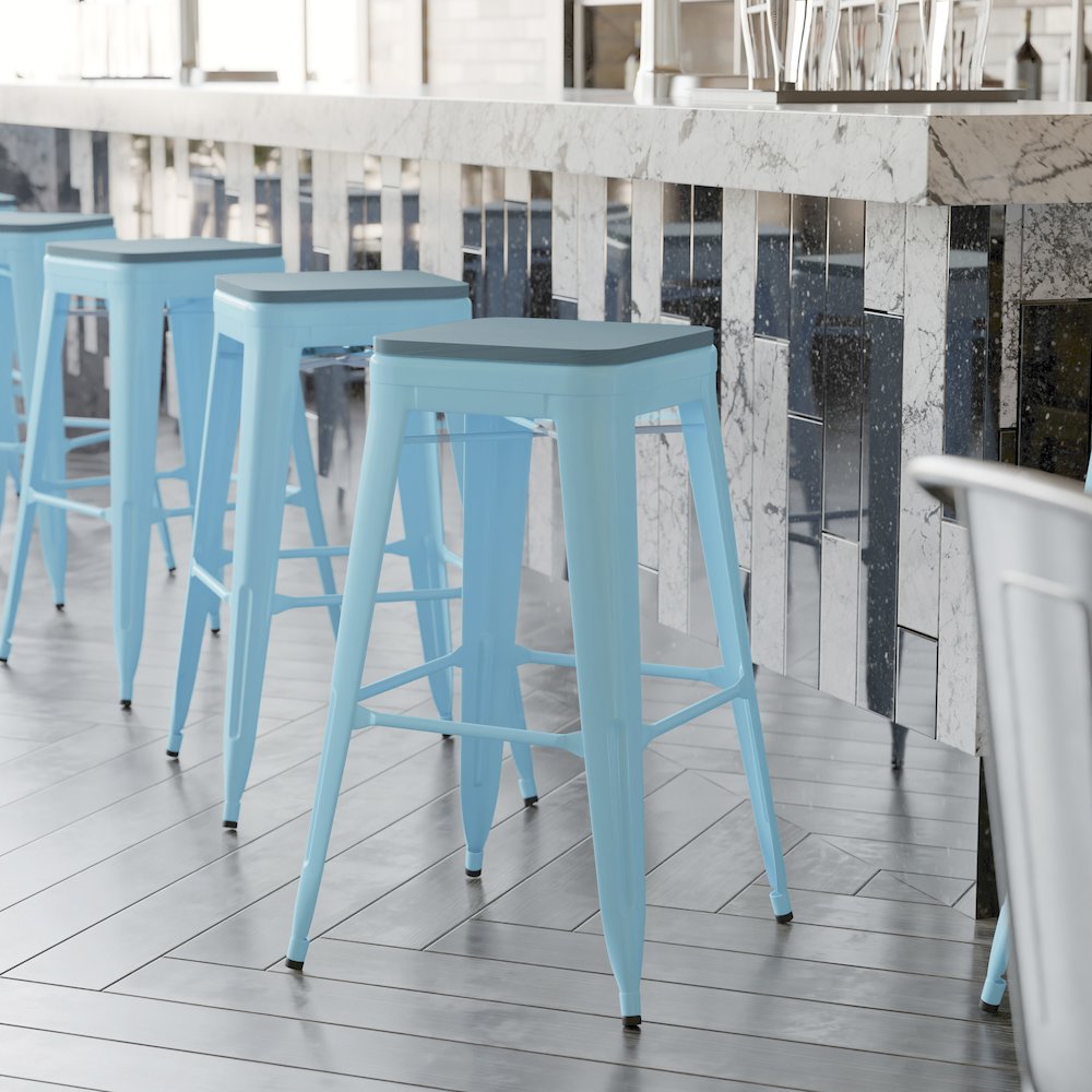 Modern Industrial Metal Bar Stool with Poly Resin Seat, Set of 4. Picture 7