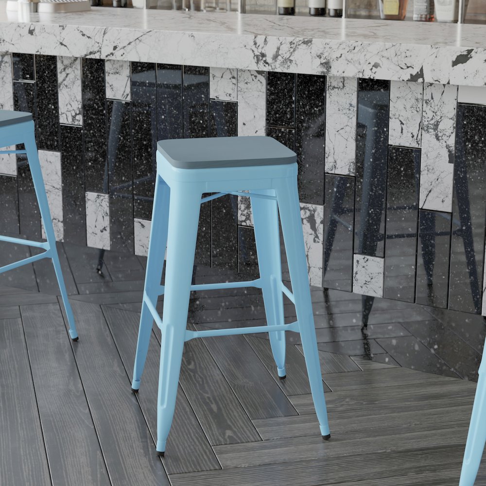 Modern Industrial Metal Bar Stool with Poly Resin Seat, Set of 4. Picture 8