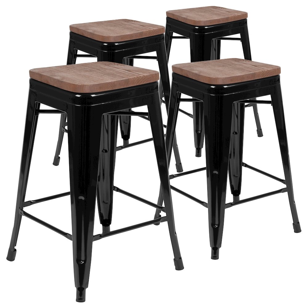 Set of 4 Modern Industrial Metal Stools in Black. Picture 3