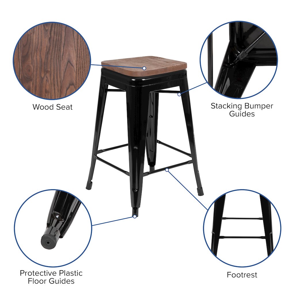 Set of 4 Modern Industrial Metal Stools in Black. Picture 5