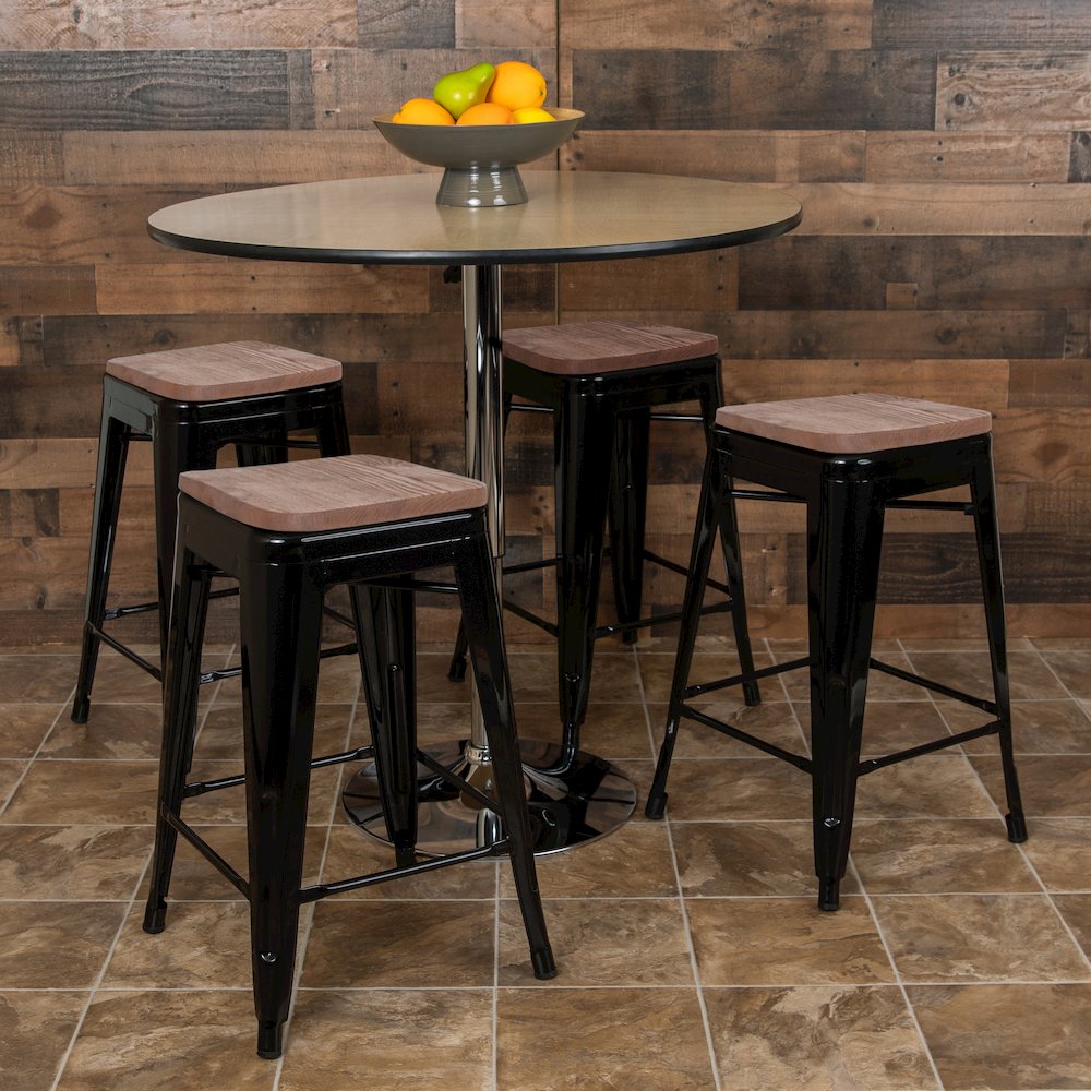 Set of 4 Modern Industrial Metal Stools in Black. Picture 2