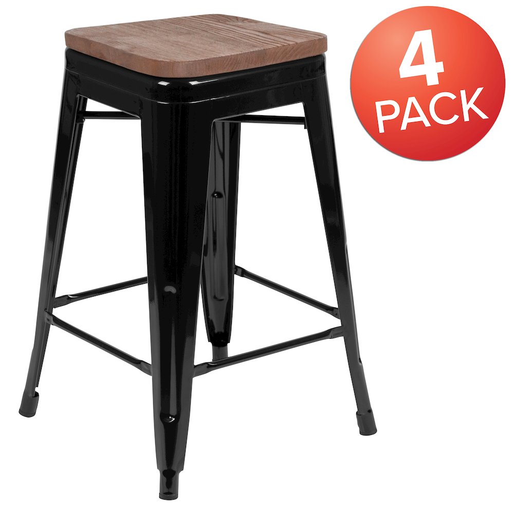 Set of 4 Modern Industrial Metal Stools in Black. Picture 1