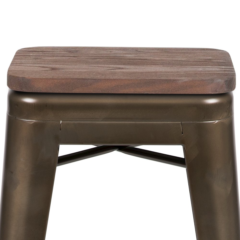 24" High Metal Counter-Height, Indoor Bar Stool with Wood Seat in Gun Metal Gray - Stackable Set of 4. Picture 7