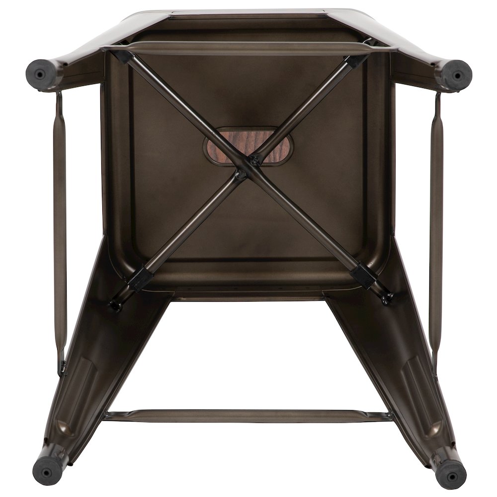 24" High Metal Counter-Height, Indoor Bar Stool with Wood Seat in Gun Metal Gray - Stackable Set of 4. Picture 11
