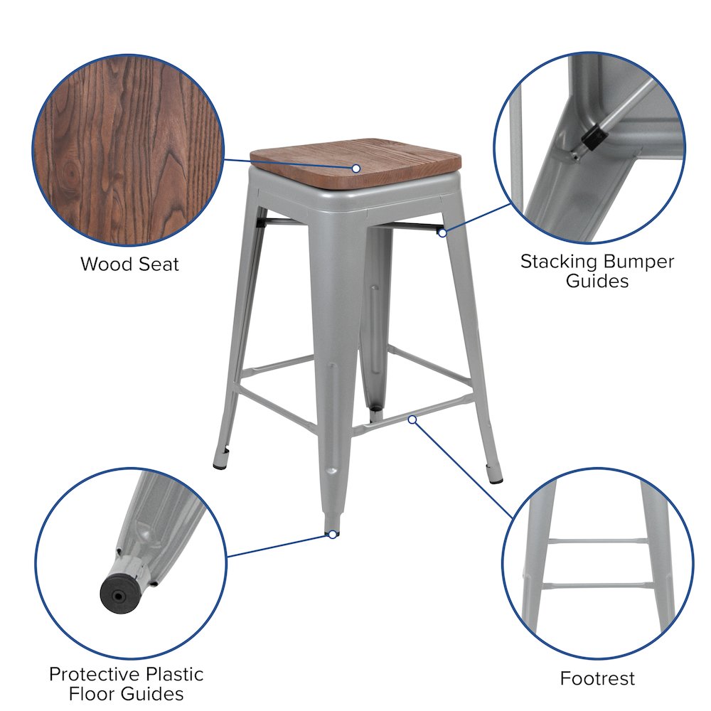 Set of 4 Modern Industrial Metal Stools  in Silver. Picture 5
