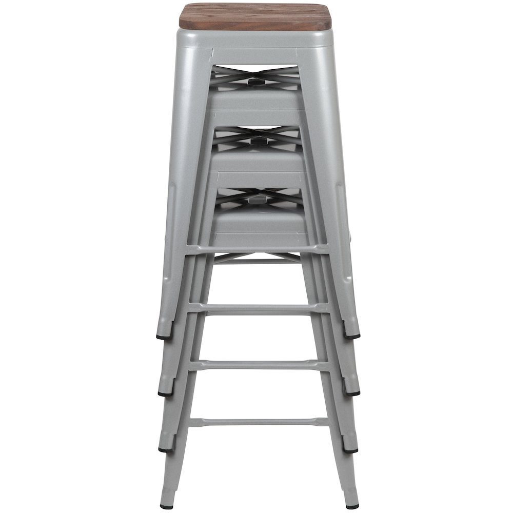 Set of 4 Modern Industrial Metal Stools  in Silver. Picture 12