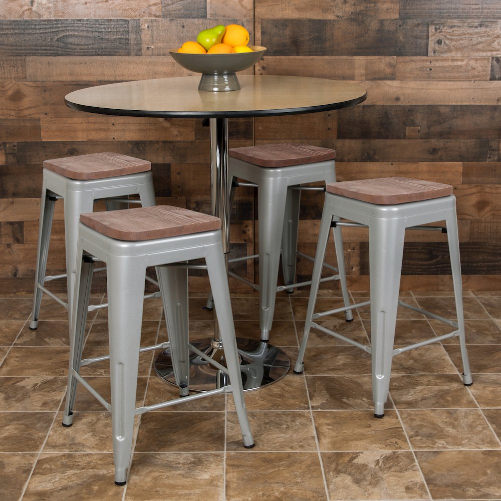 Set of 4 Modern Industrial Metal Stools  in Silver. Picture 2