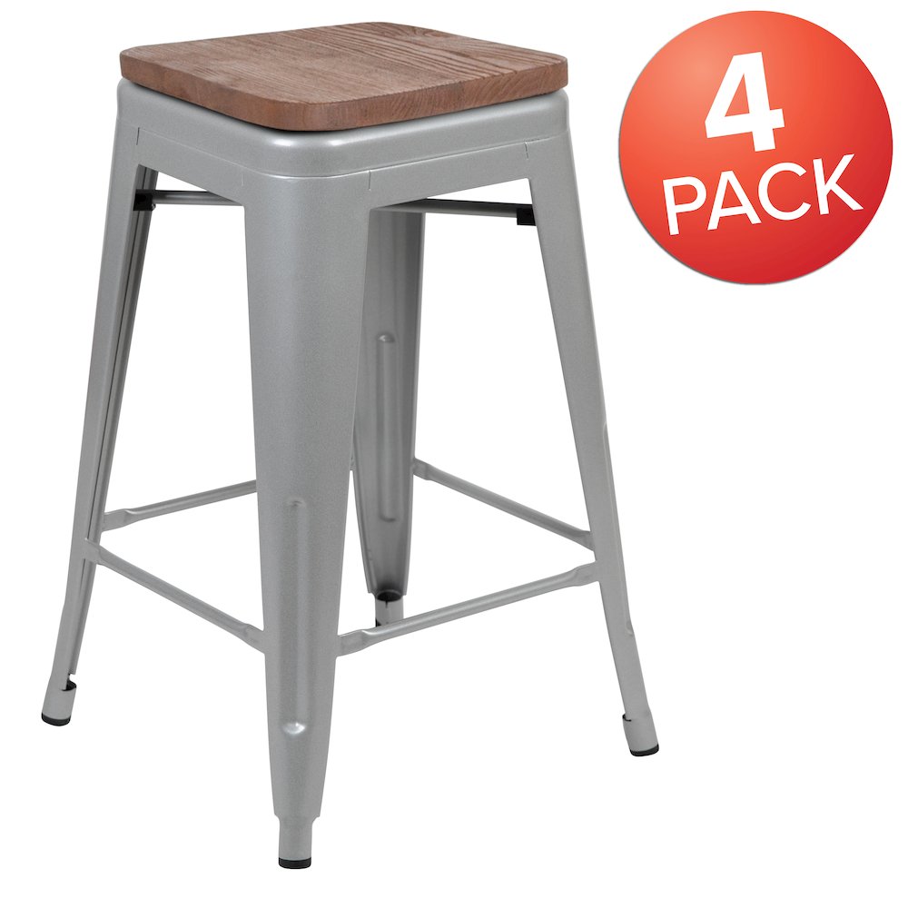 Set of 4 Modern Industrial Metal Stools  in Silver. Picture 1