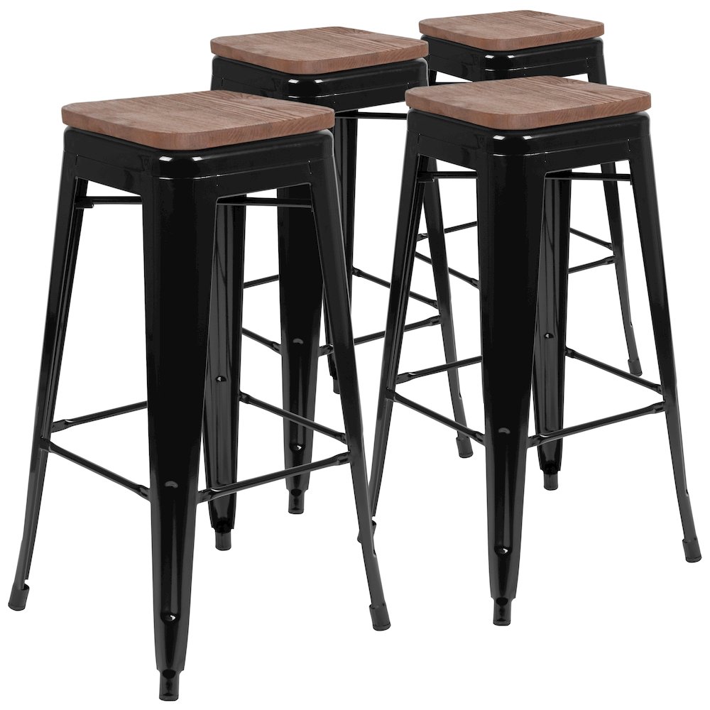Set of 4 Modern Industrial Metal Stools  in Black. Picture 3