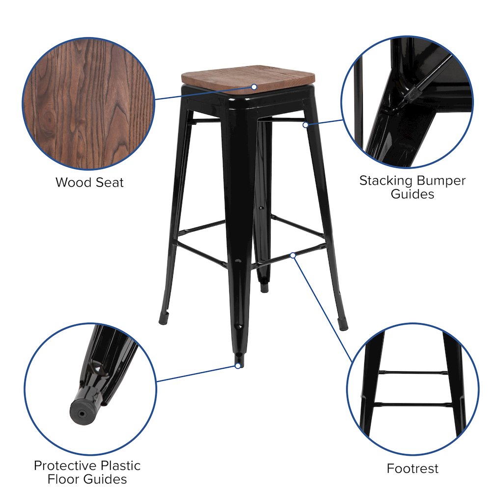 Set of 4 Modern Industrial Metal Stools  in Black. Picture 5