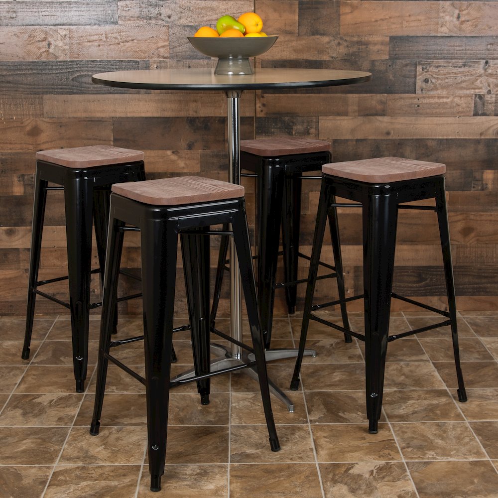 Set of 4 Modern Industrial Metal Stools  in Black. Picture 2