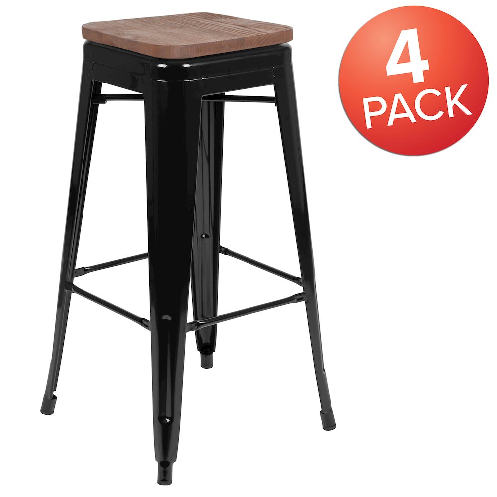 Set of 4 Modern Industrial Metal Stools  in Black. Picture 1