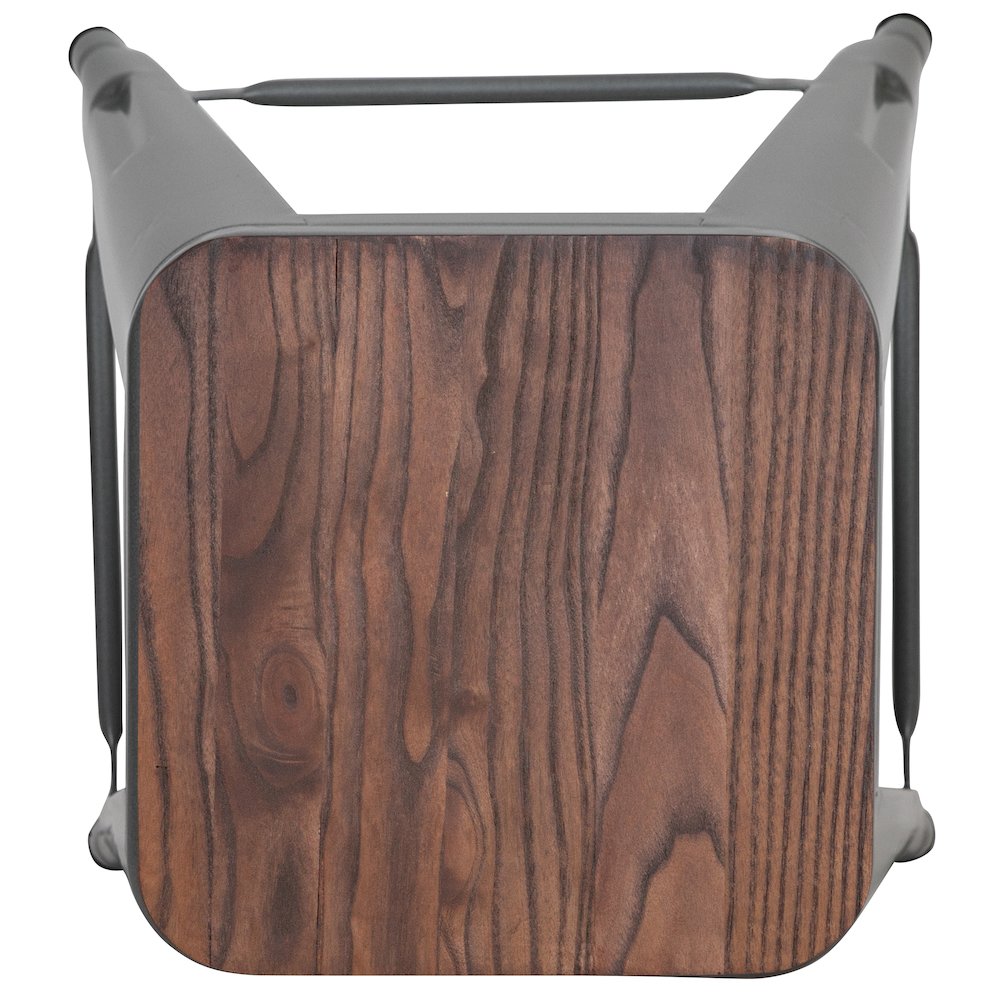 30" High Metal Indoor Bar Stool with Wood Seat in Silver - Stackable Set of 4. Picture 10