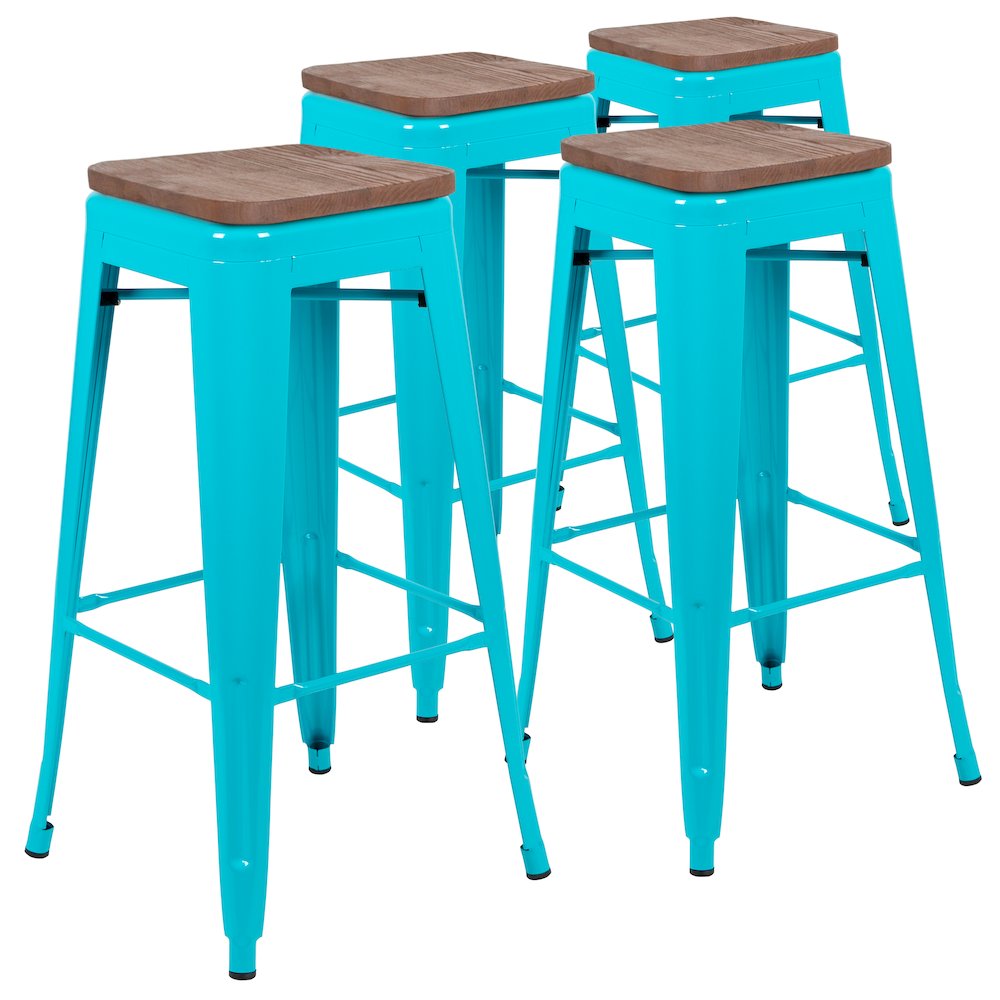 Set of 4 Modern Industrial Metal Stools  in Teal. Picture 3