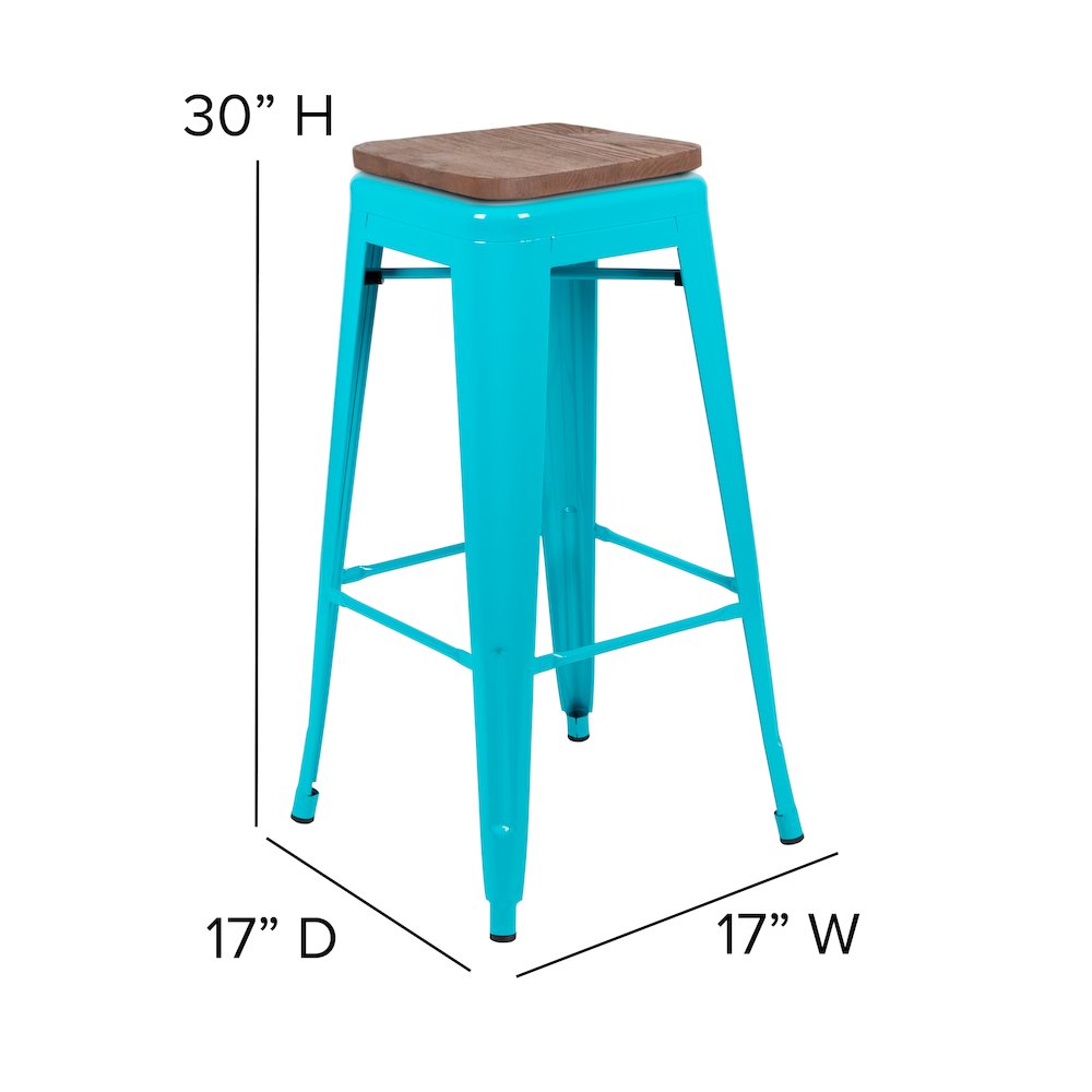Set of 4 Modern Industrial Metal Stools  in Teal. Picture 6