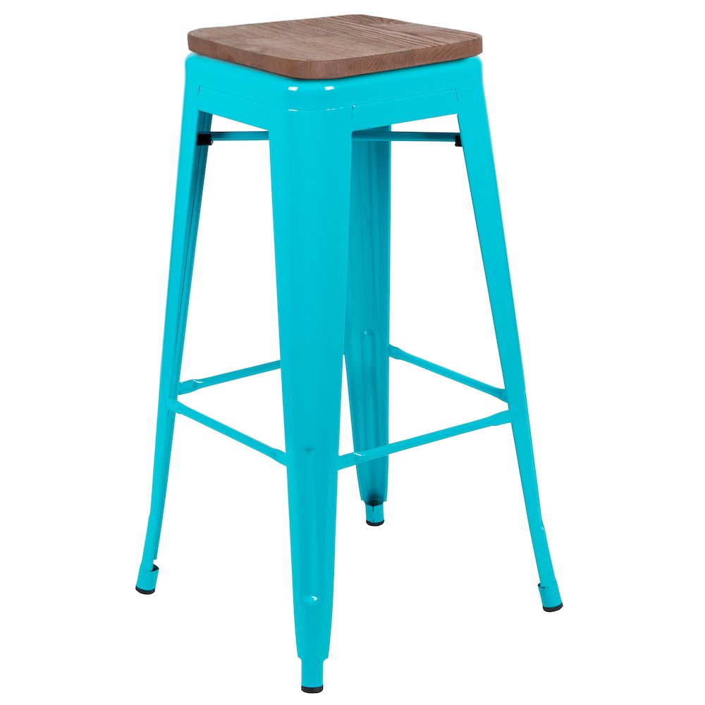 Set of 4 Modern Industrial Metal Stools  in Teal. Picture 8