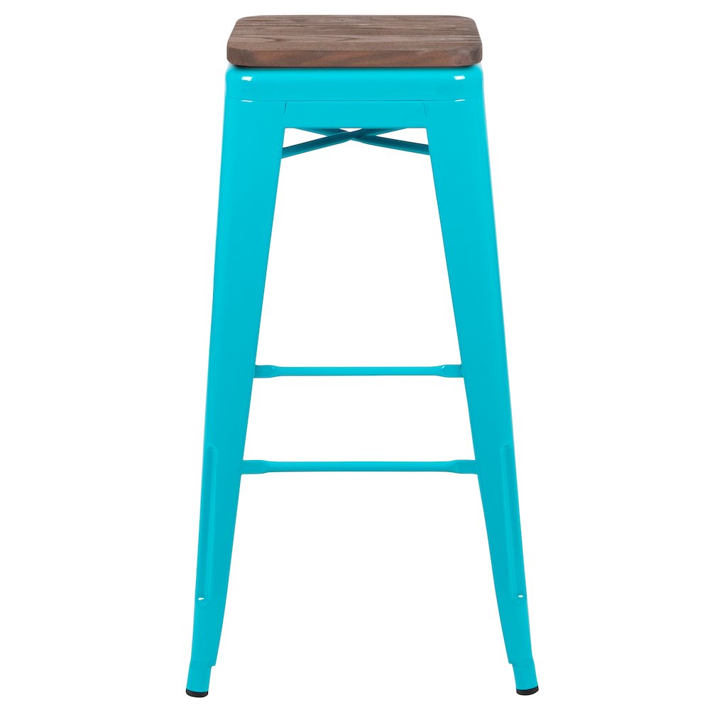 Set of 4 Modern Industrial Metal Stools  in Teal. Picture 9